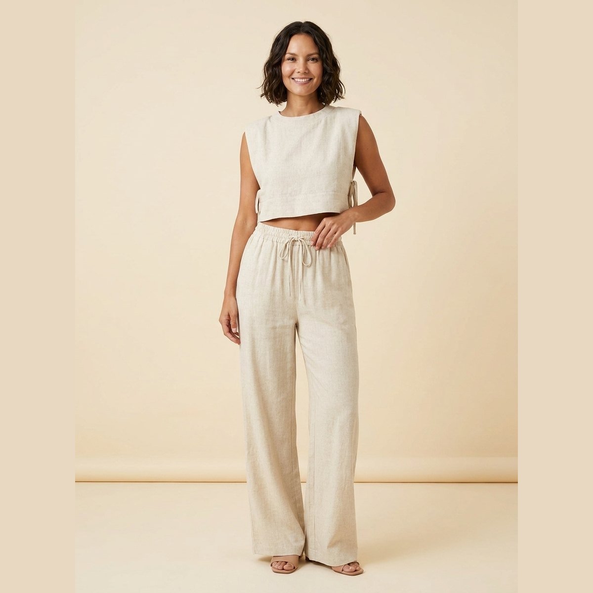 Lina | Two Piece Pants Set Lightweight Linen Blend, Wide Leg Design