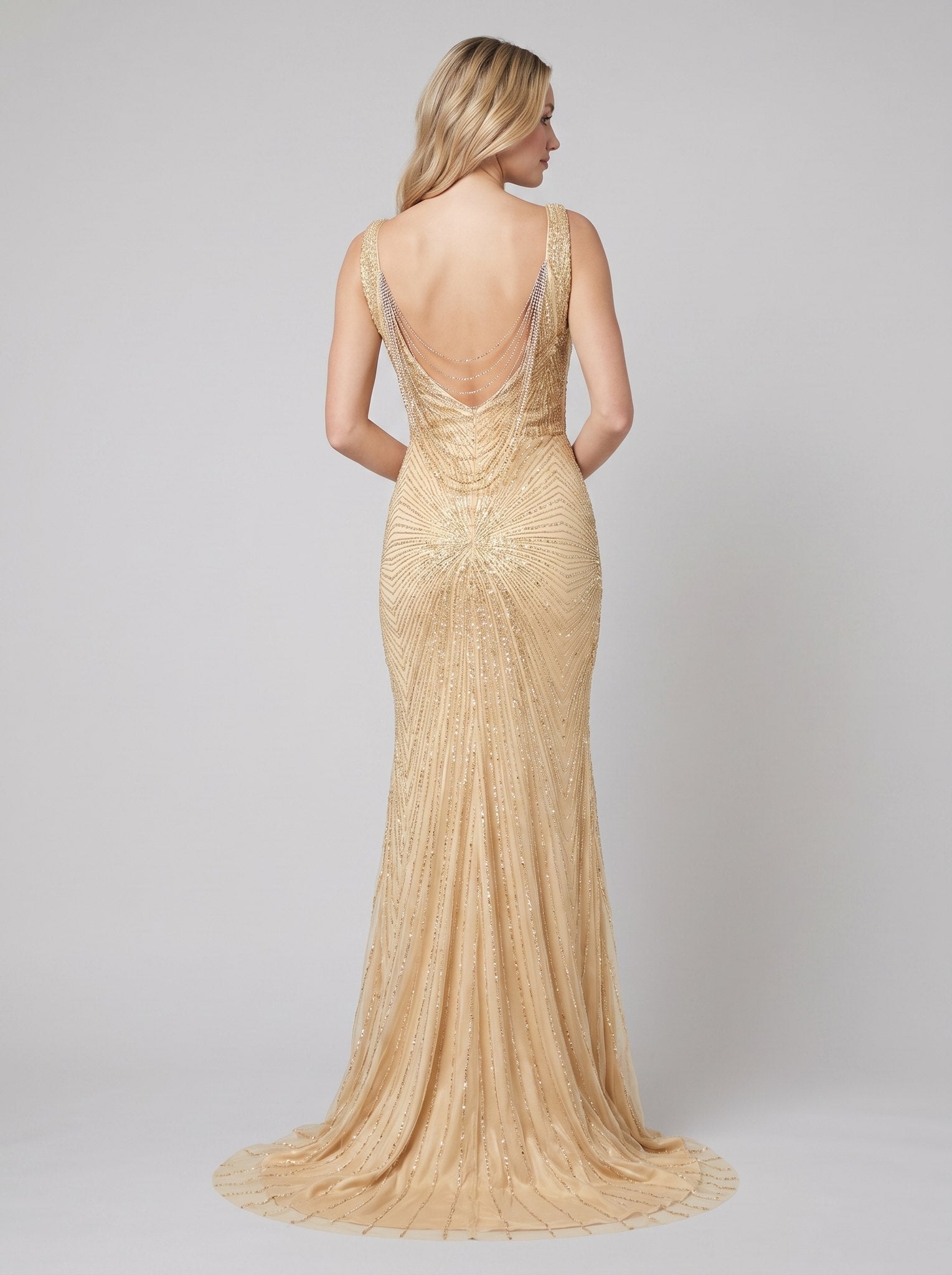 Liora Evening Gown | Beaded Champagne, Plus Size Fit-and-Flare