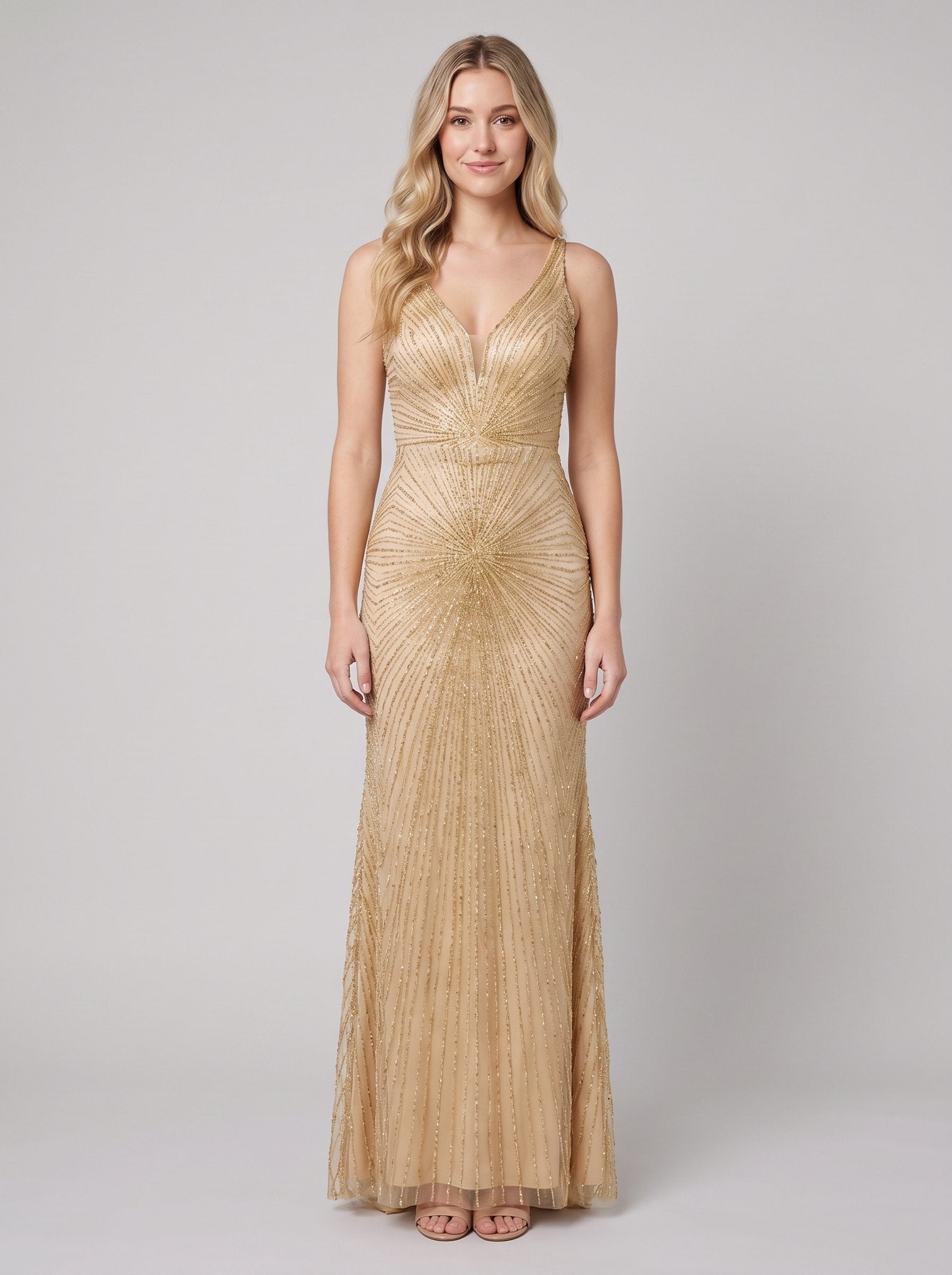 Liora Evening Gown | Beaded Champagne, Plus Size Fit-and-Flare