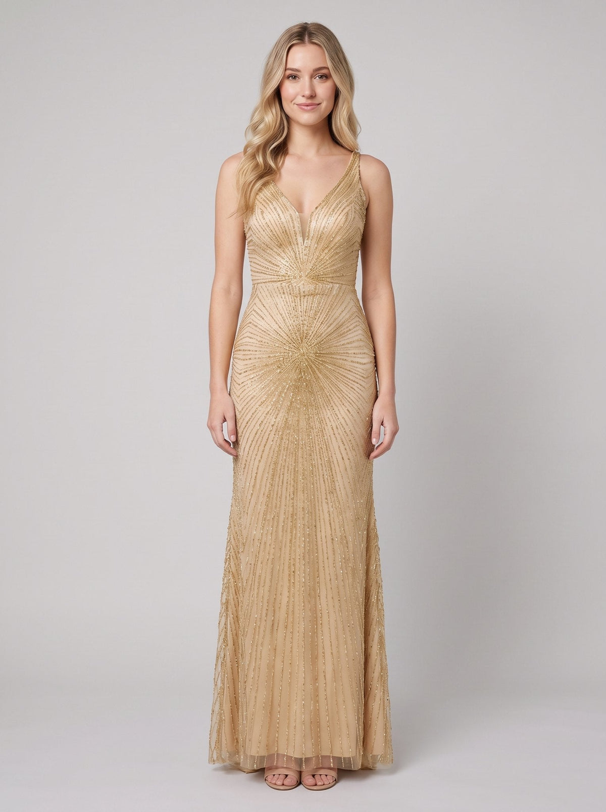 Liora Evening Gown | Beaded Champagne, Plus Size Fit-and-Flare