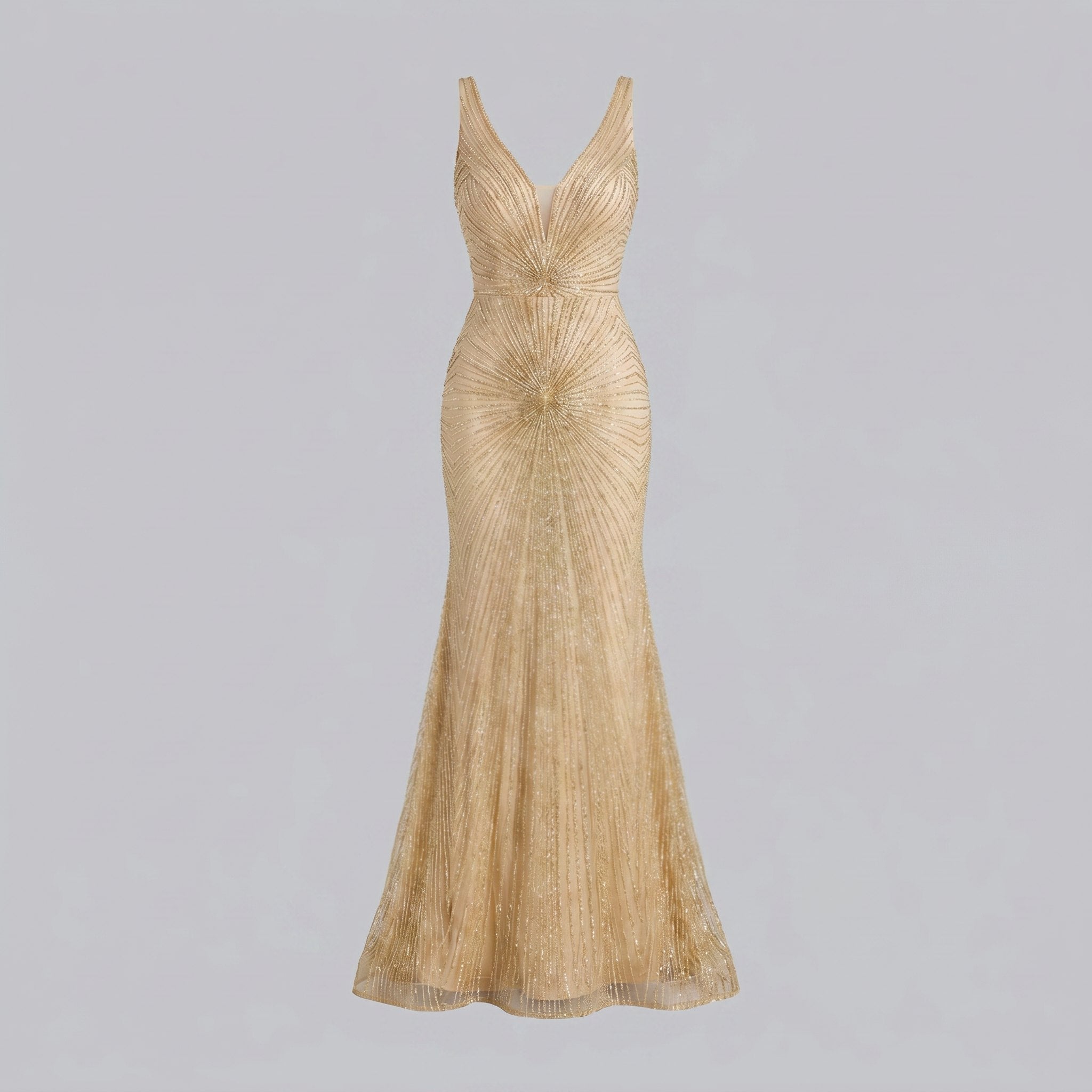 Liora Evening Gown | Beaded Champagne, Plus Size Fit-and-Flare