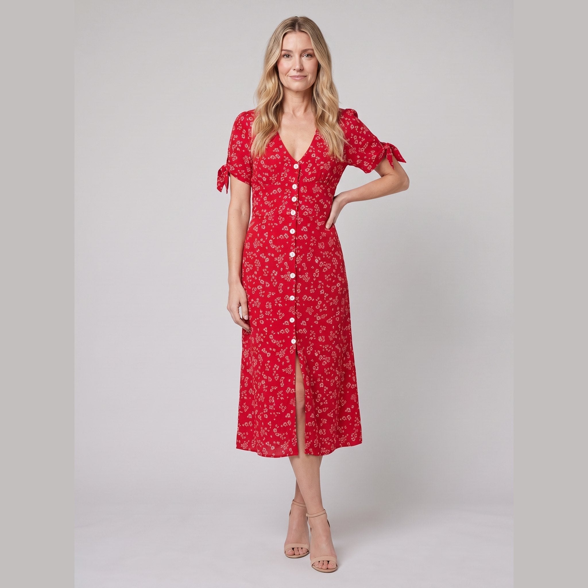 Liora Midi Dress | Floral Print, Slim Fit, V-Neck