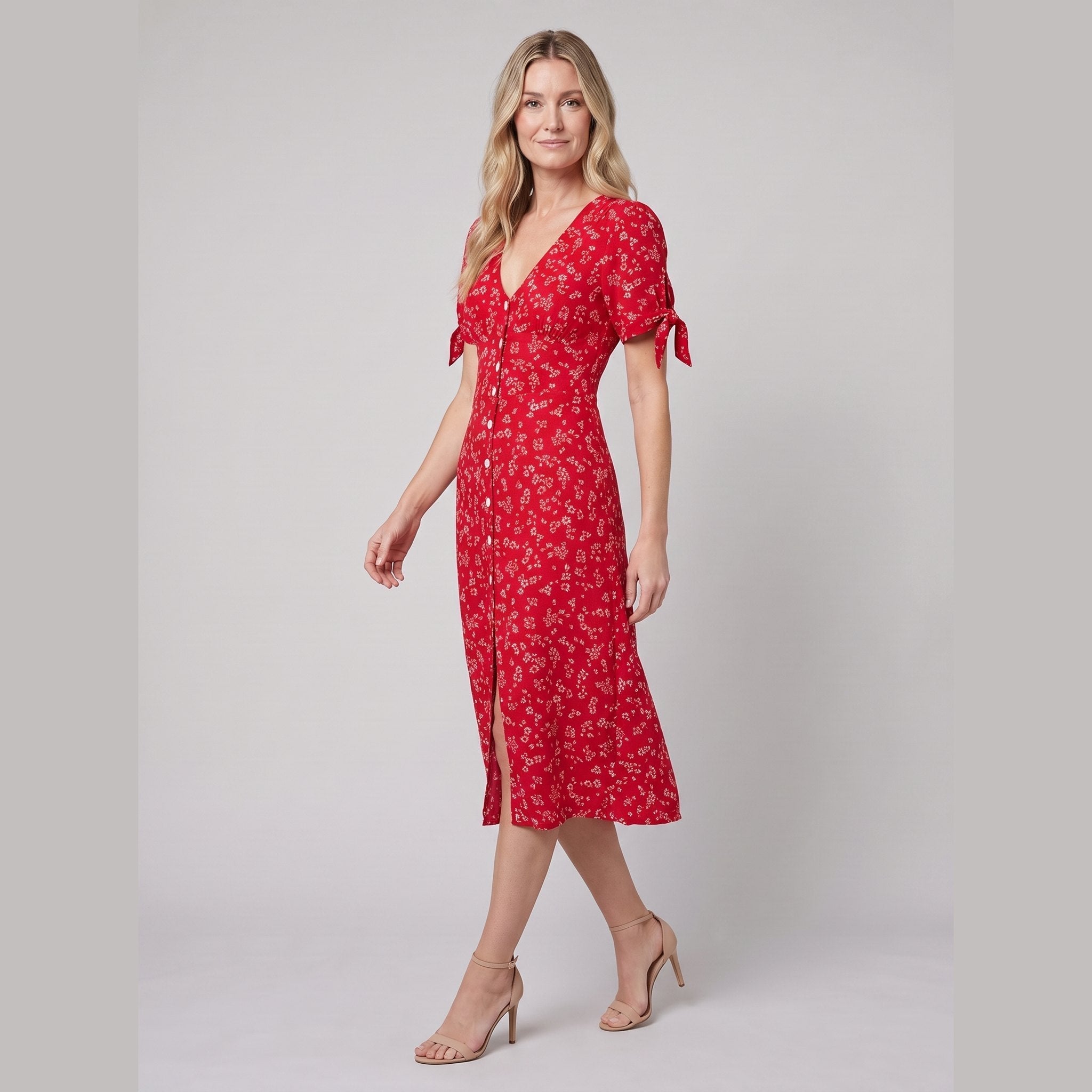 Liora Midi Dress | Floral Print, Slim Fit, V-Neck