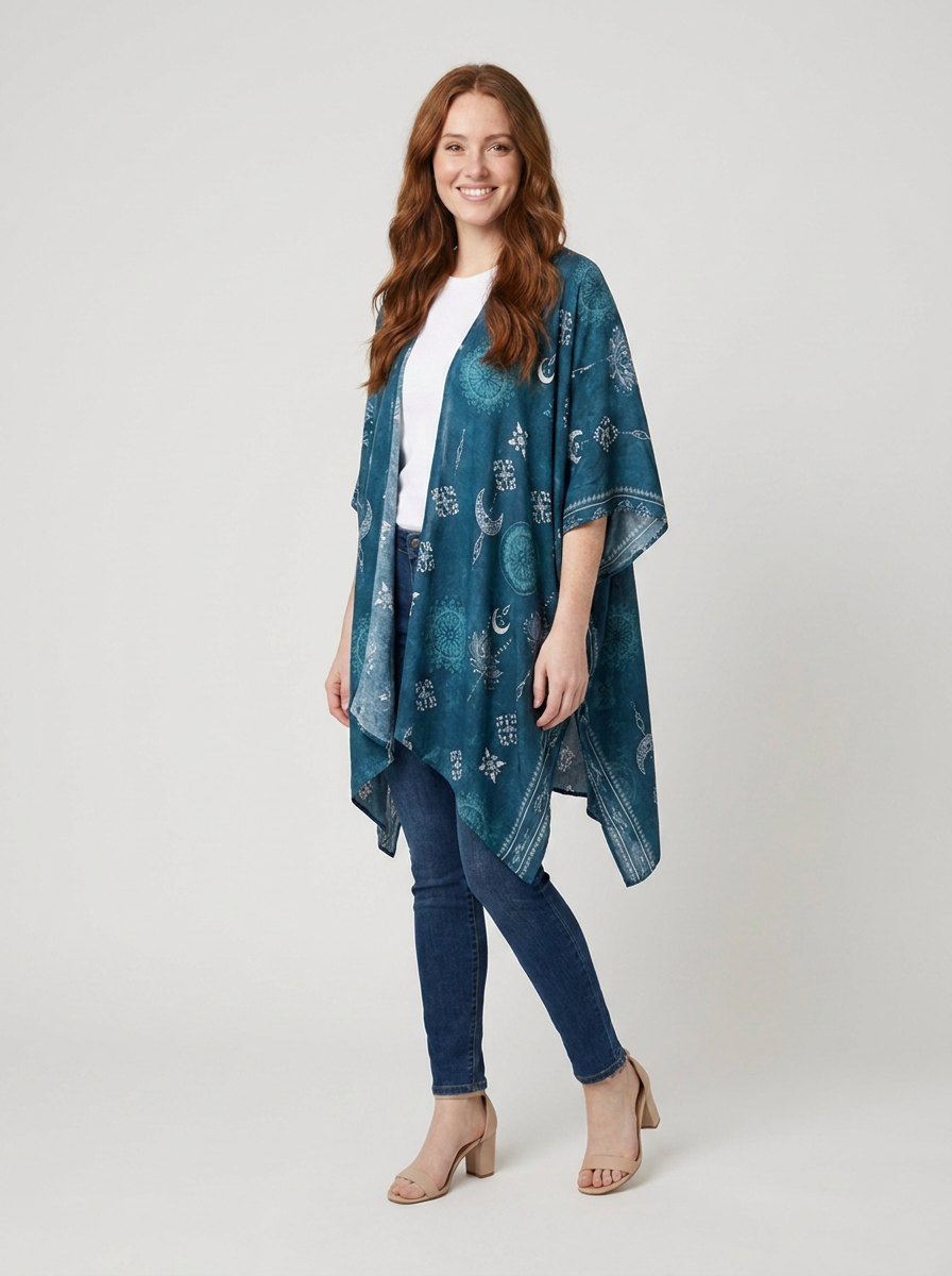 Luna Beach Kimono | Cotton Rayon Blend, One Size, Celestial Print