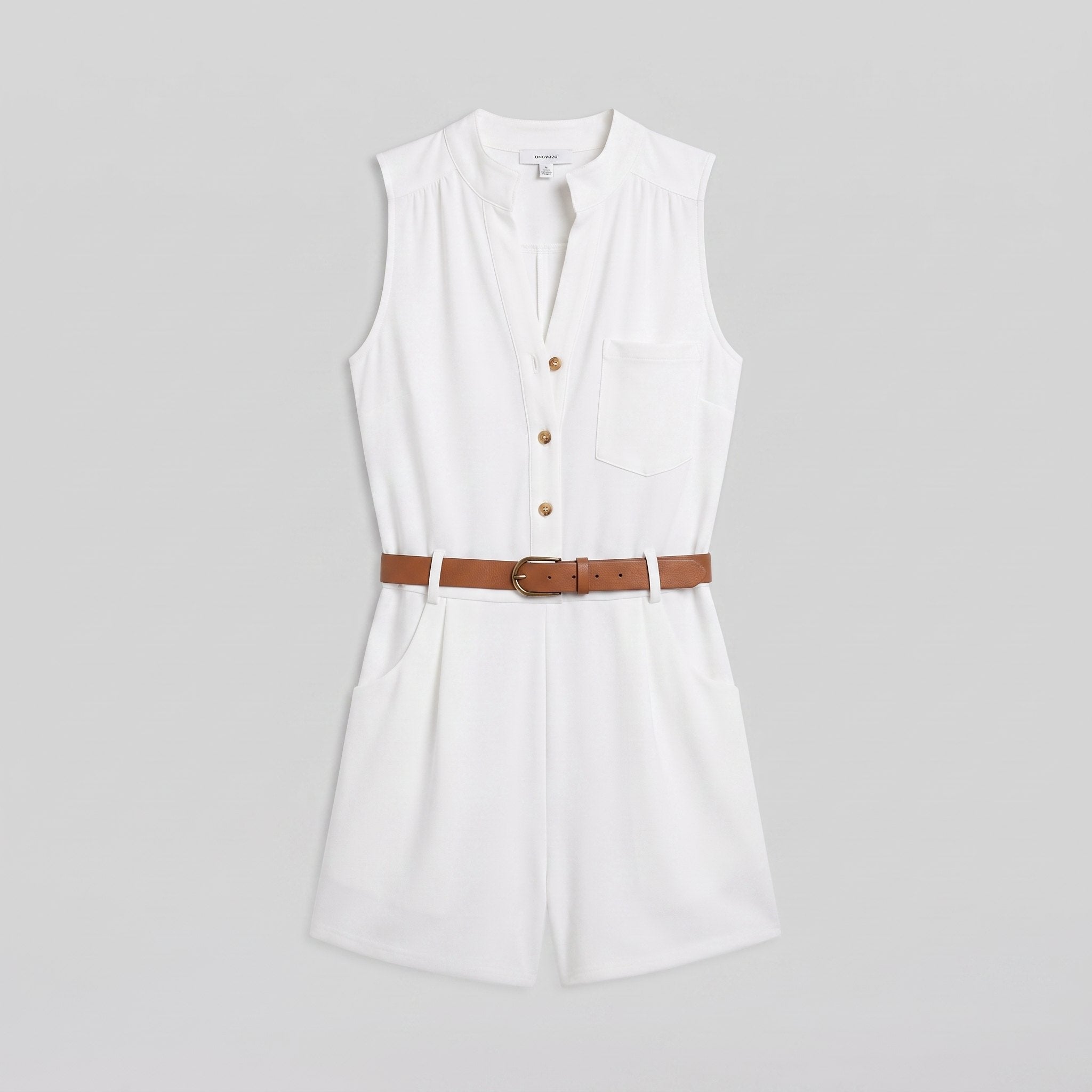 Luna | Plunging V-Neck Belted Romper
