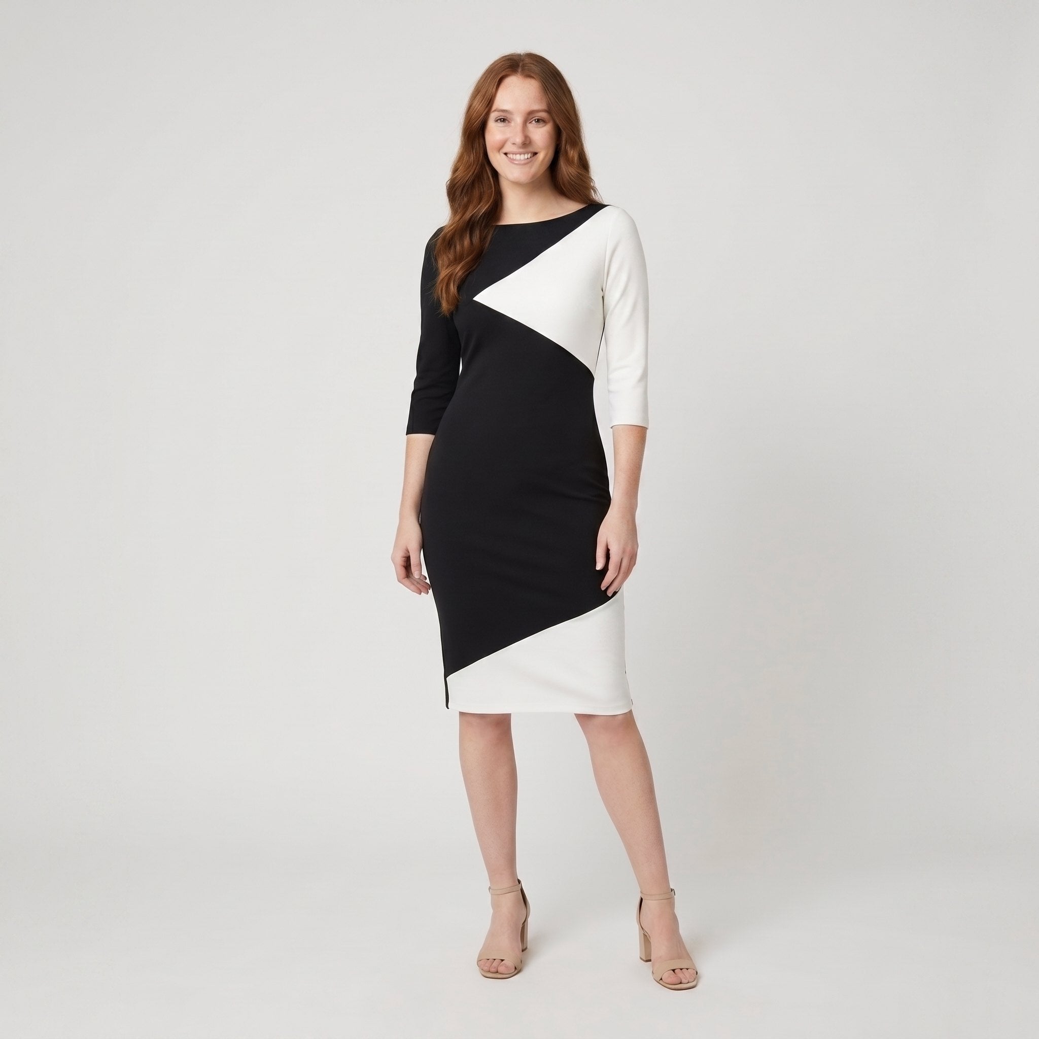 Luna | Black White Colorblock Midi Dress