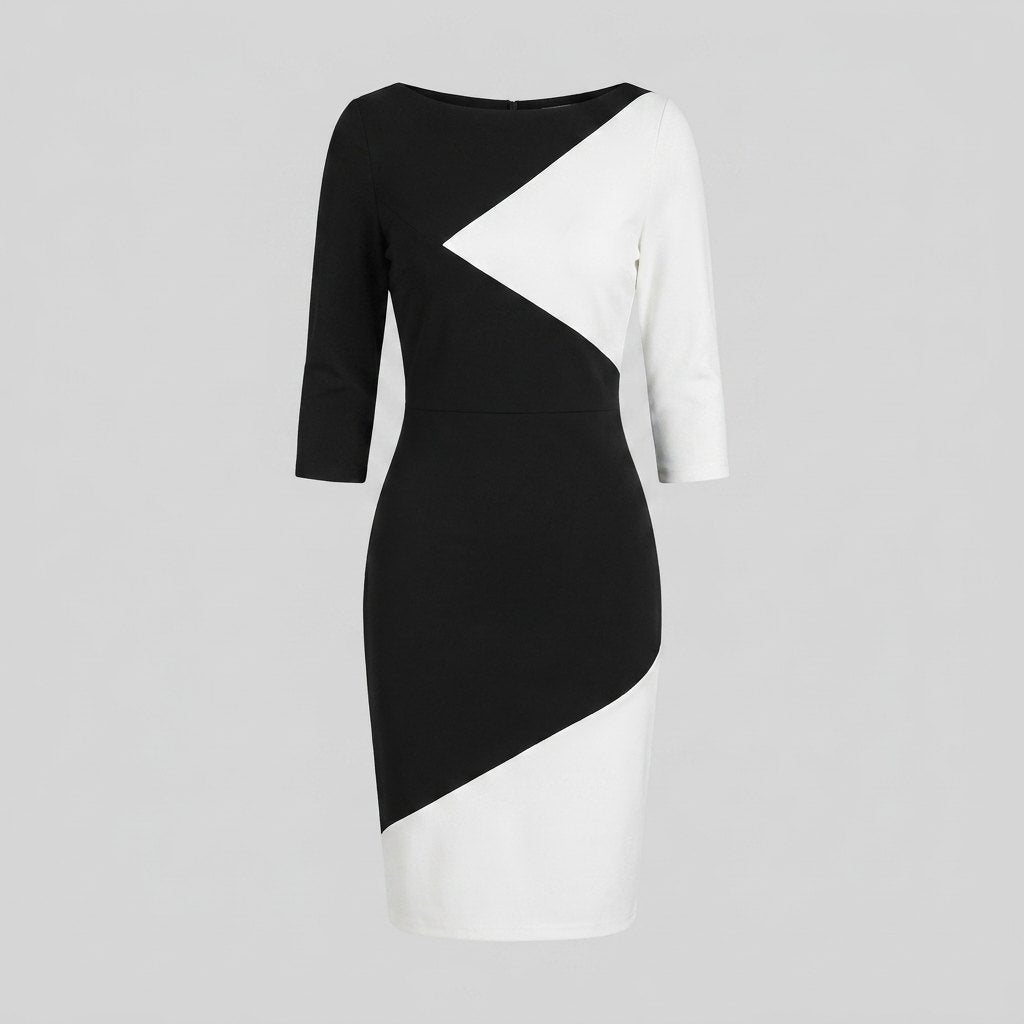 Luna | Black White Colorblock Midi Dress