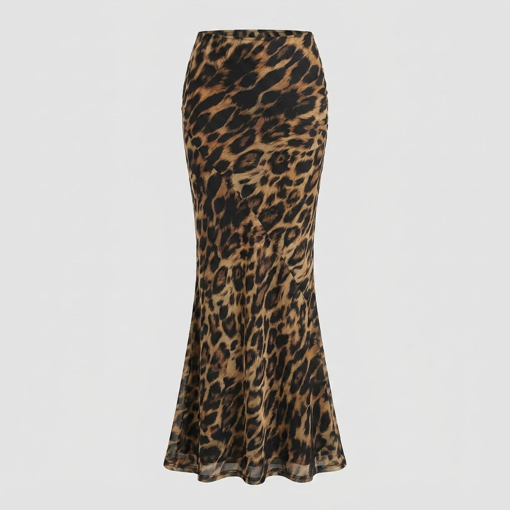 Luna | Maxi Skirt Leopard Print, Slim Fit Woven Fabric