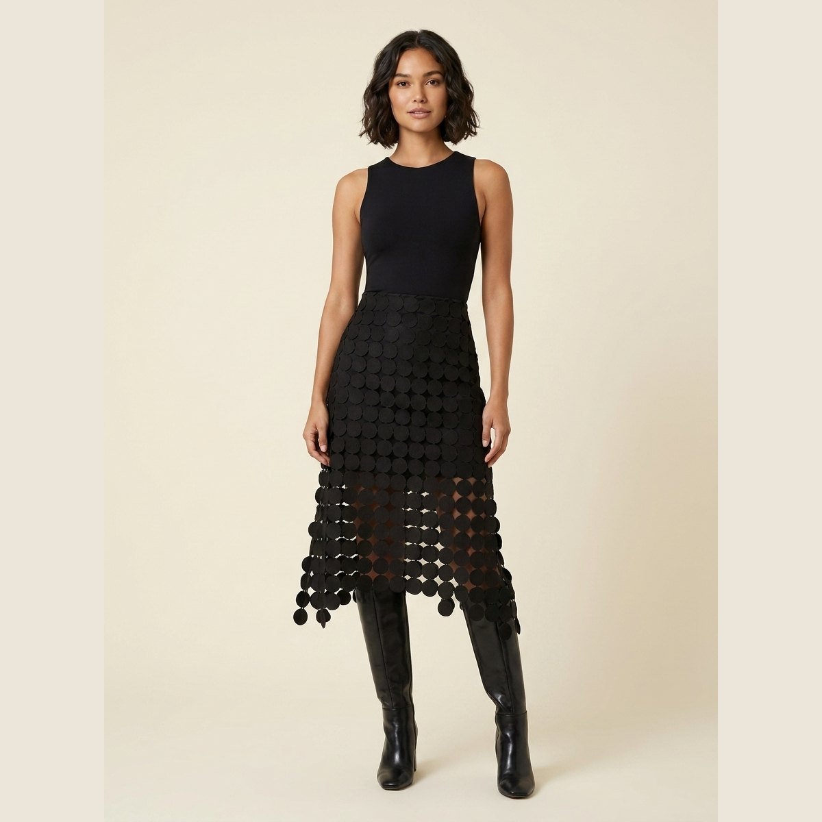 Luna | Luxe Midi Skirt High Waist, Laser Cut Design