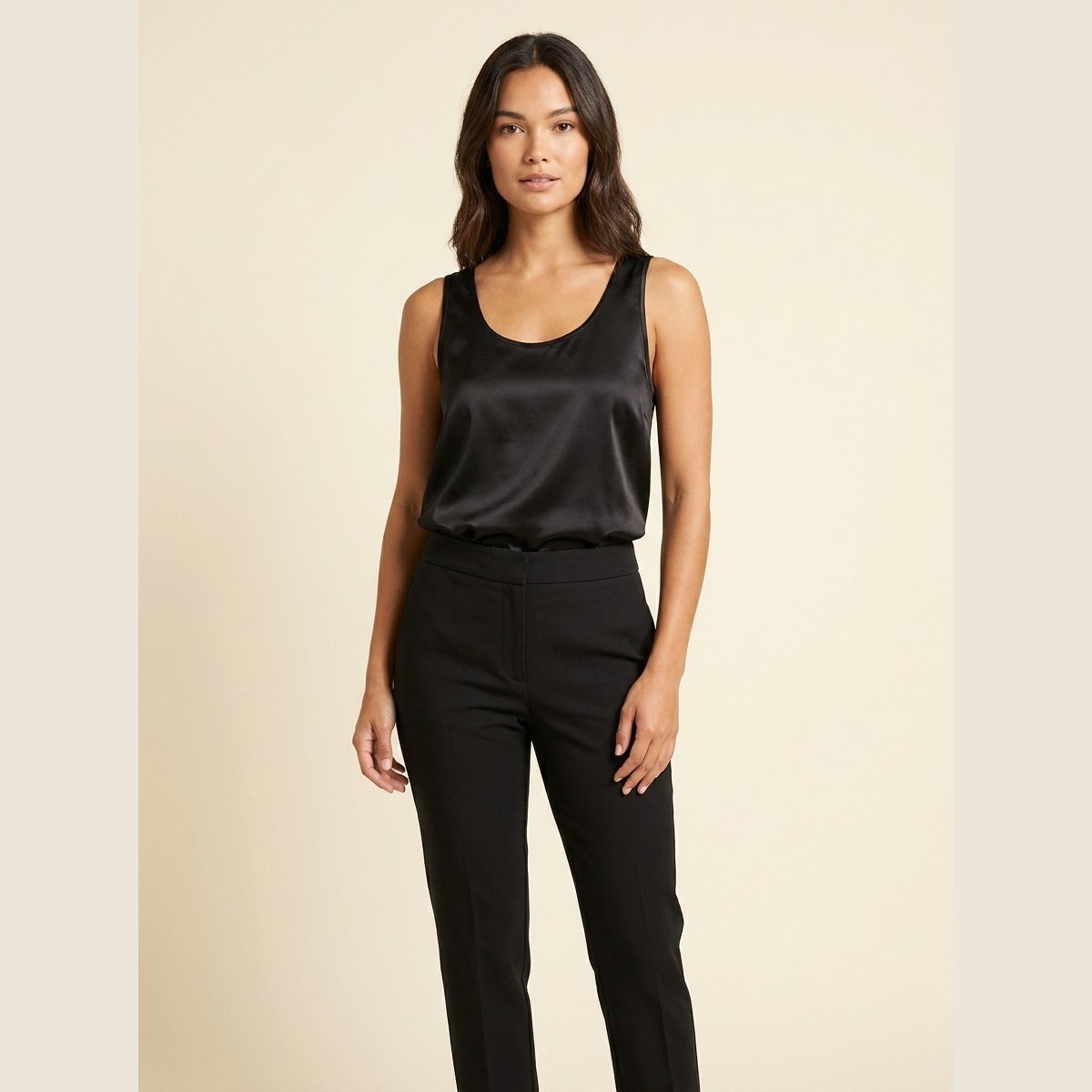Luna | Satin Tank Top Plunging U-Neck, Relaxed Fit