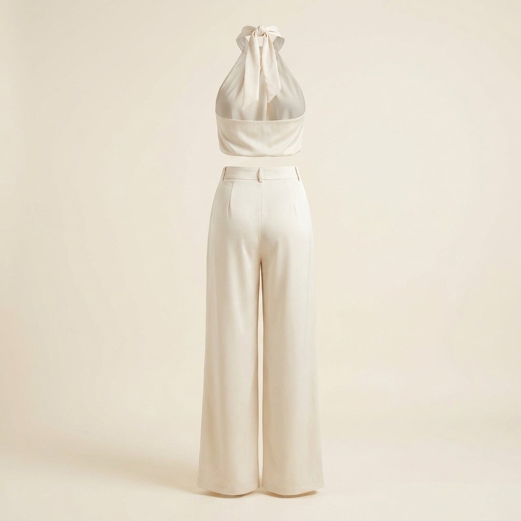 Luxe Co Ord Set Women | Elegant Cotton Blend, Halter Crop Top & High Waist Pants