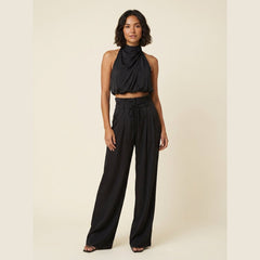 Luxe Co Ord Set Women | Elegant Cotton Blend, Halter Crop Top & High Waist Pants