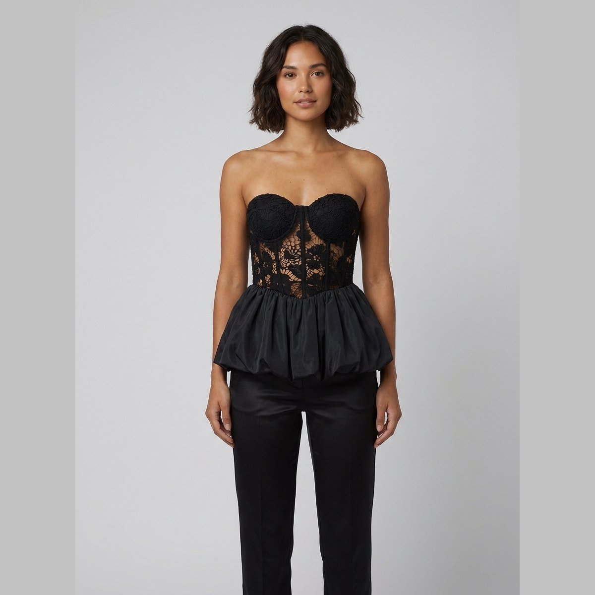 Luxe Corset Top | Lace Patchwork, Puff Hem Design
