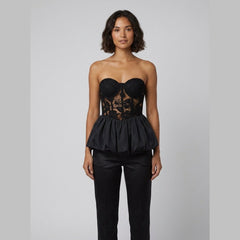 Luxe Corset Top | Lace Patchwork, Puff Hem Design