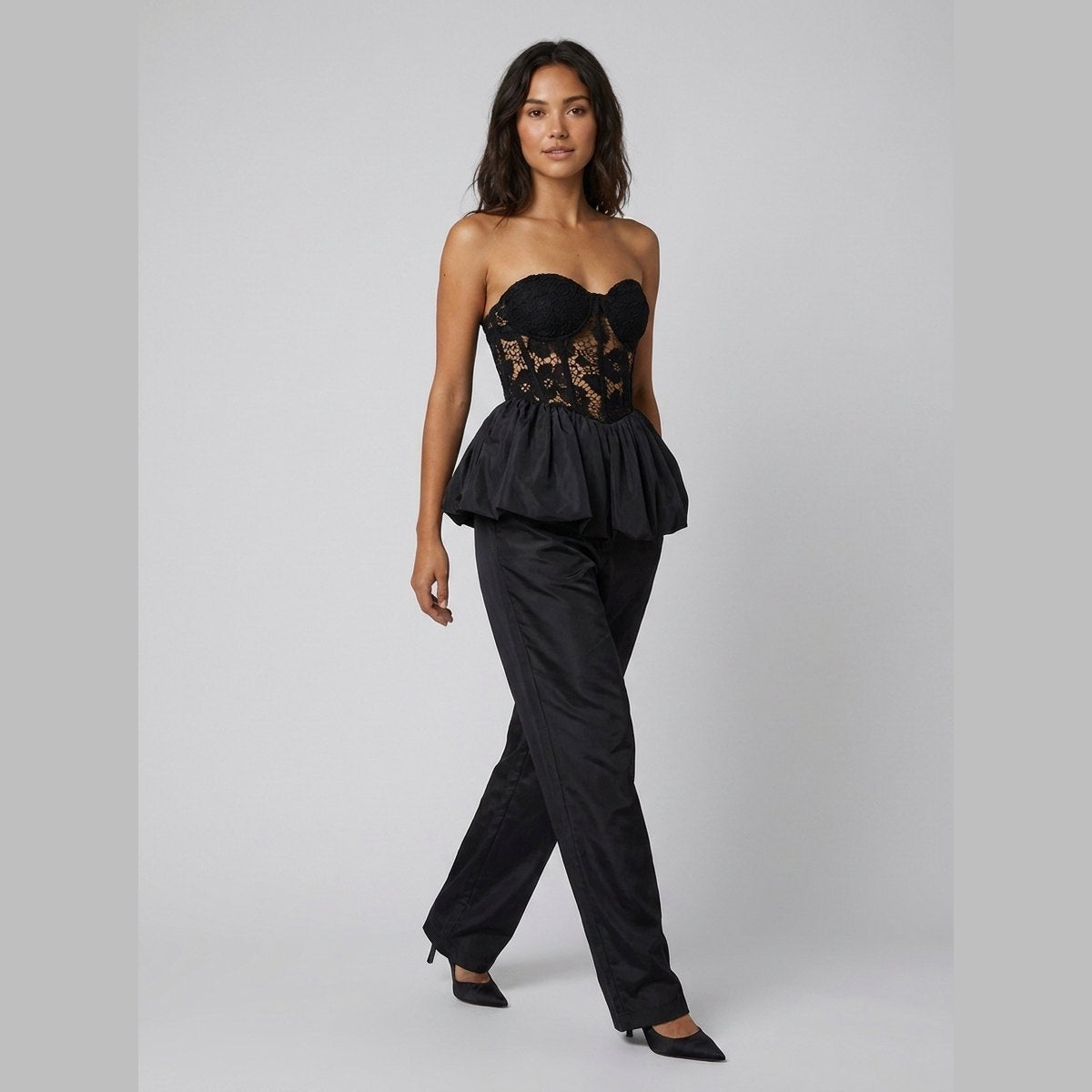 Luxe Corset Top | Lace Patchwork, Puff Hem Design