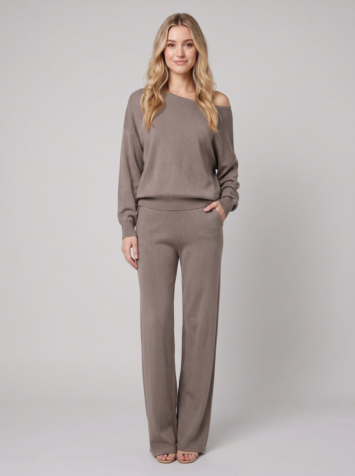 Luxe Eleganza Loungewear Set | Ultra-Soft Knit, Off-Shoulder Design
