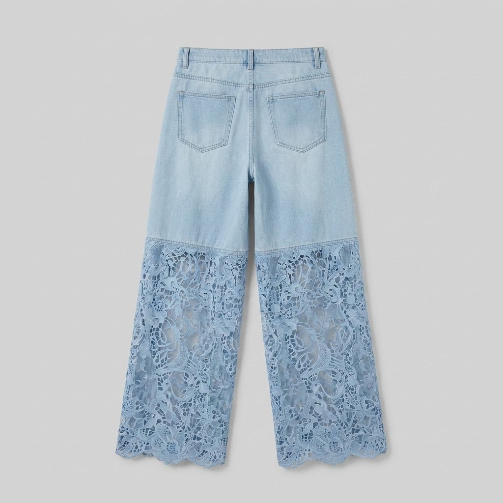 Luxe Wide Leg Jeans | Lightweight Denim with Lace Inserts