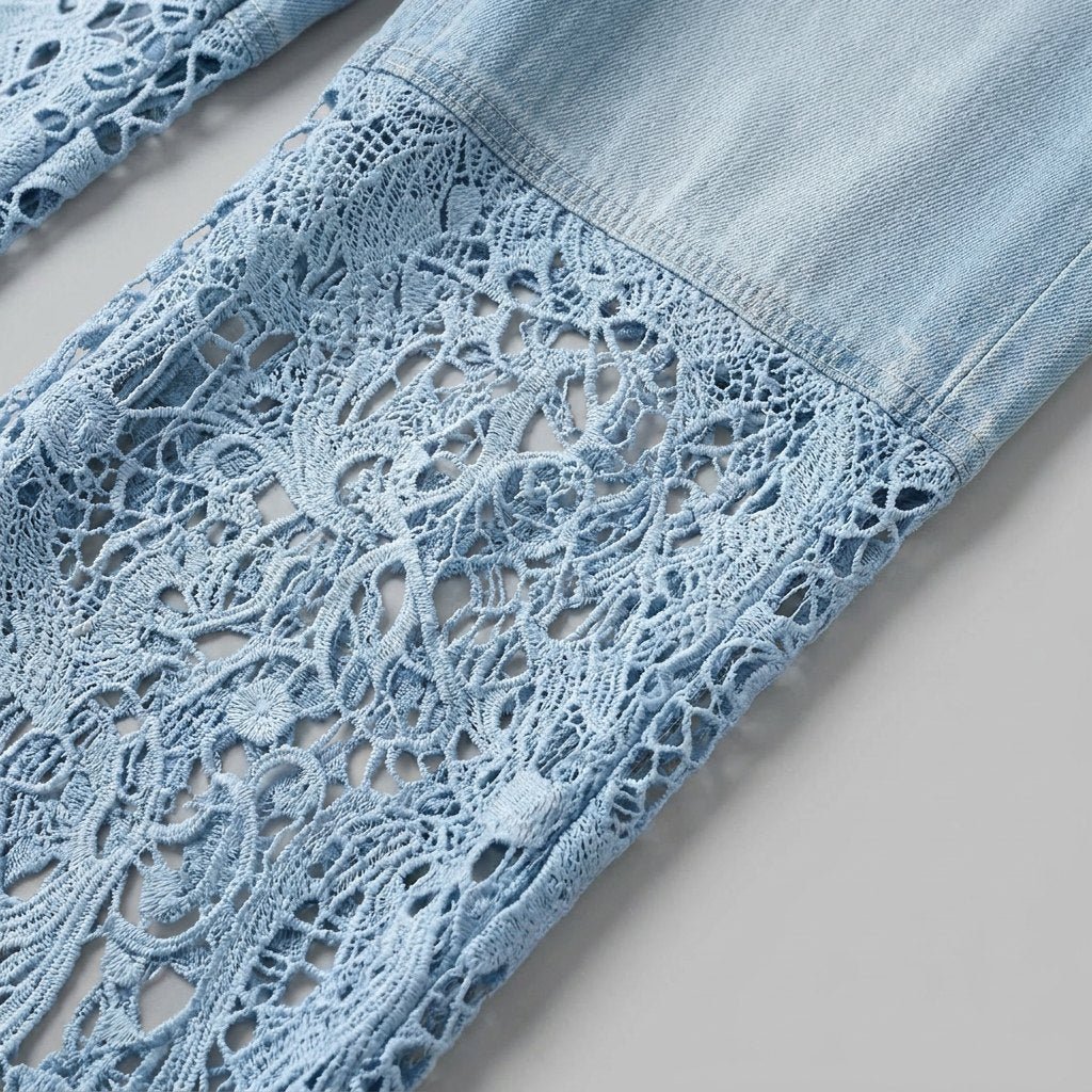 Luxe Wide Leg Jeans | Lightweight Denim with Lace Inserts