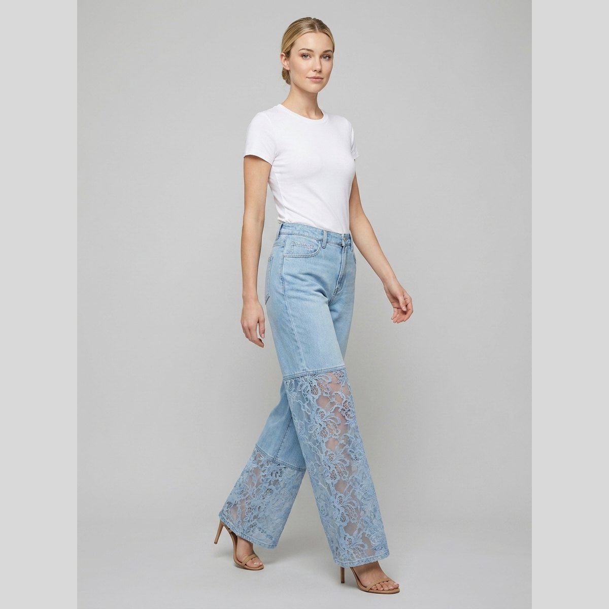 Luxe Wide Leg Jeans | Lightweight Denim with Lace Inserts