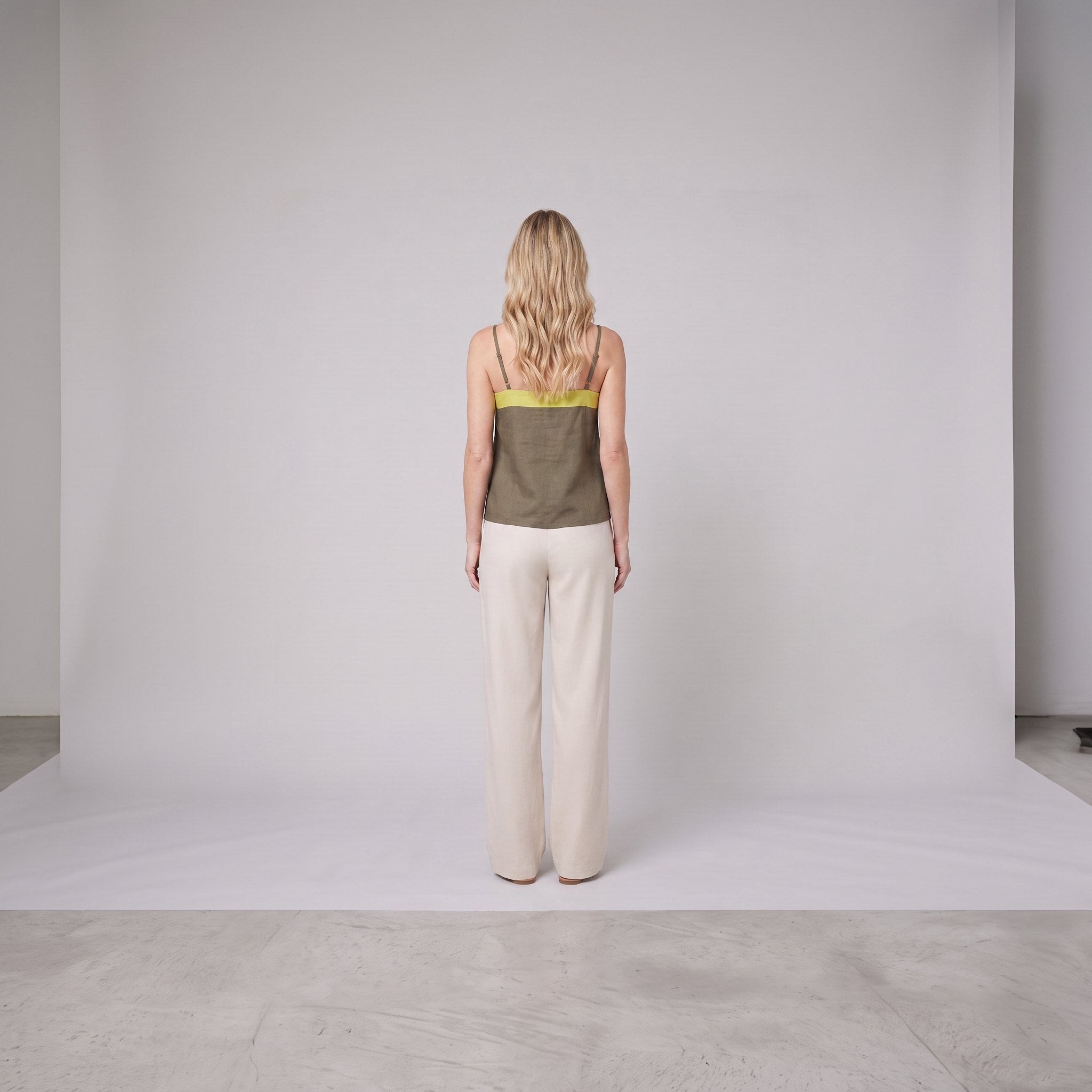 Maisie Women's Top | Breathable Linen, Colorblock Design, Adjustable Straps