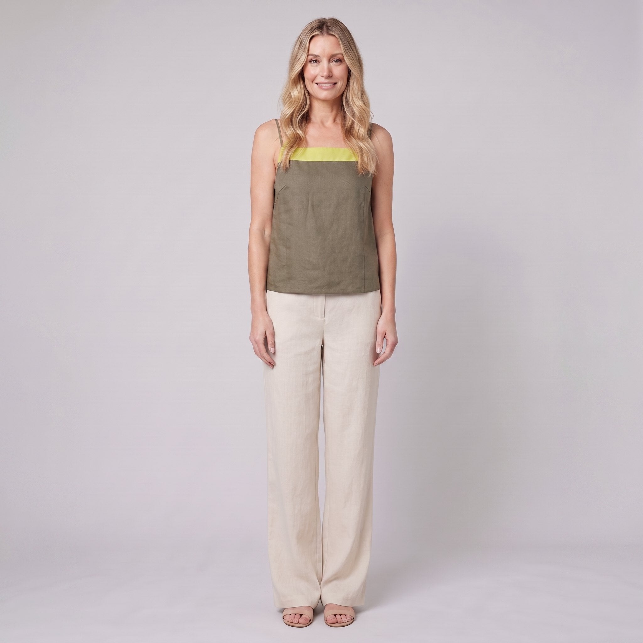 Maisie Women's Top | Breathable Linen, Colorblock Design, Adjustable Straps