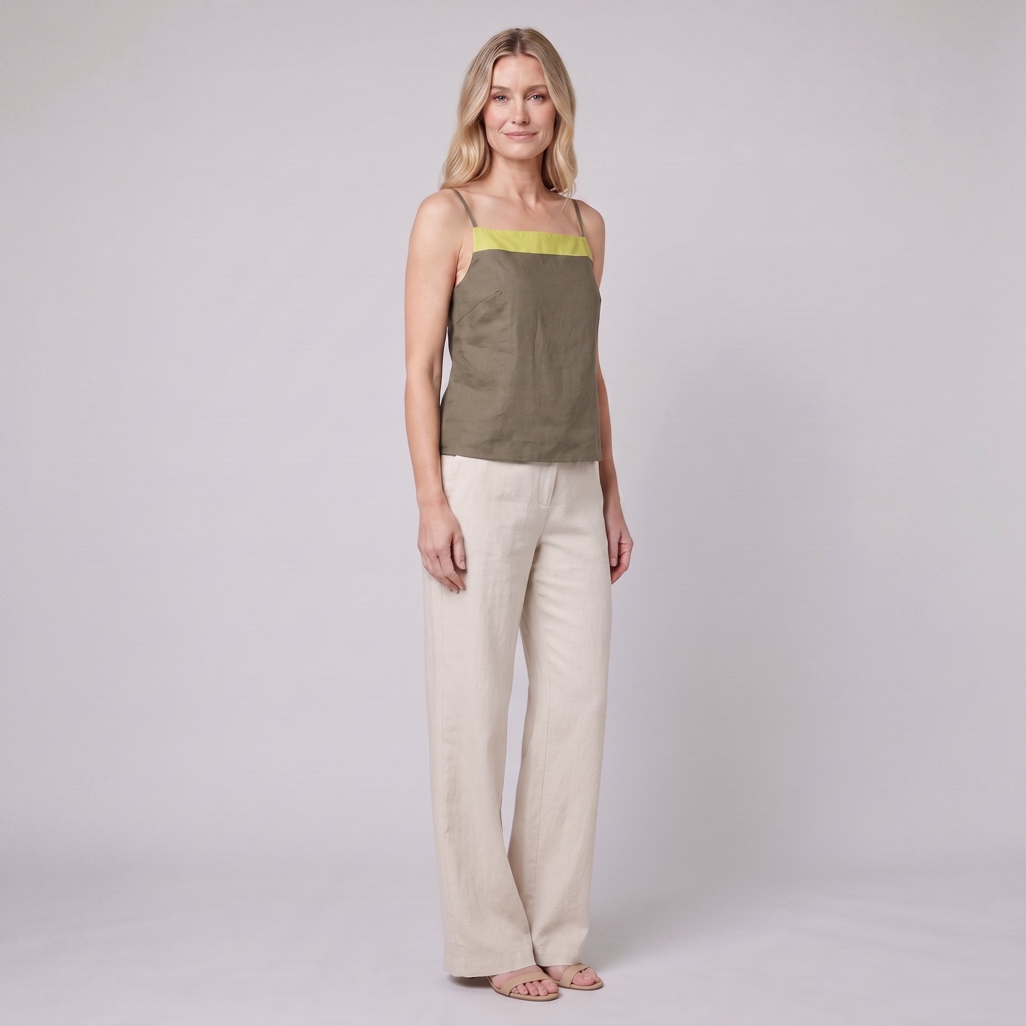 Maisie Women's Top | Breathable Linen, Colorblock Design, Adjustable Straps