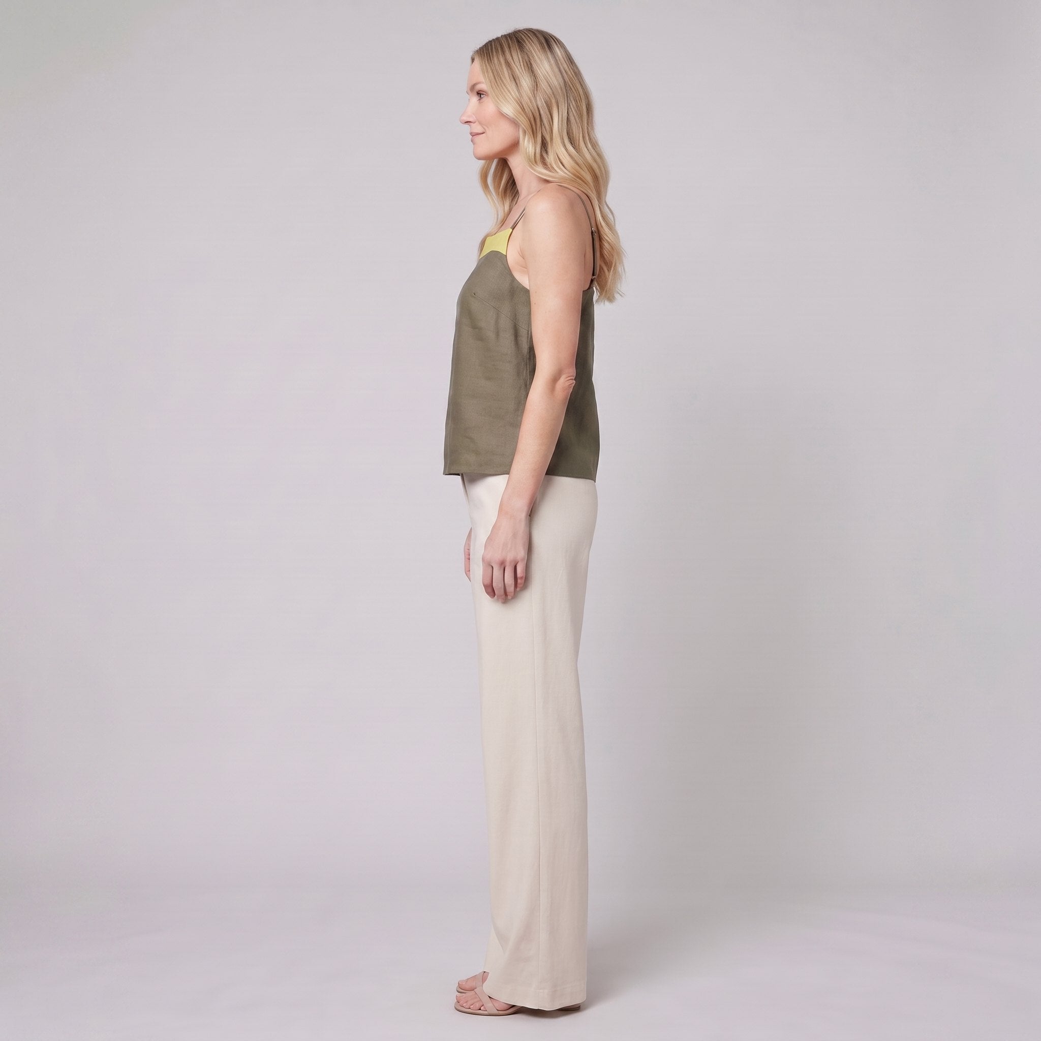 Maisie Women's Top | Breathable Linen, Colorblock Design, Adjustable Straps