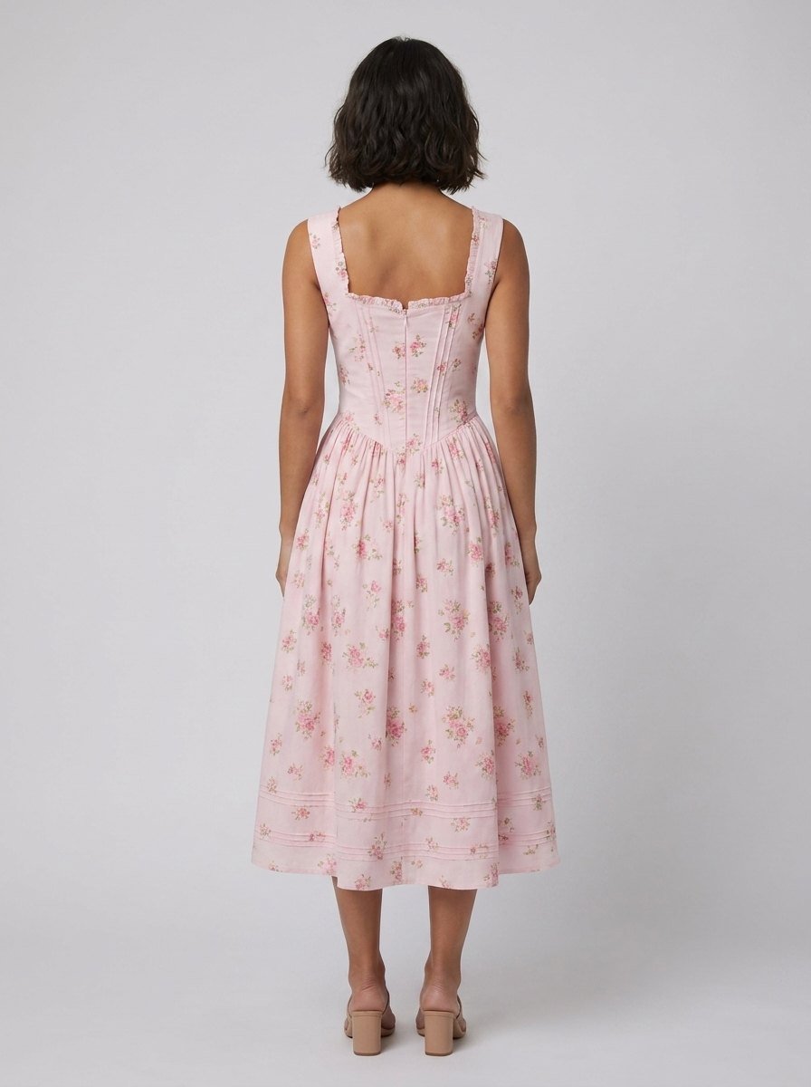 Marlena | Midi Dress Floral Print, Cotton Blend, Square Neckline, Perfect for Wedding Guests