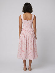 Marlena | Midi Dress Floral Print, Cotton Blend, Square Neckline, Perfect for Wedding Guests