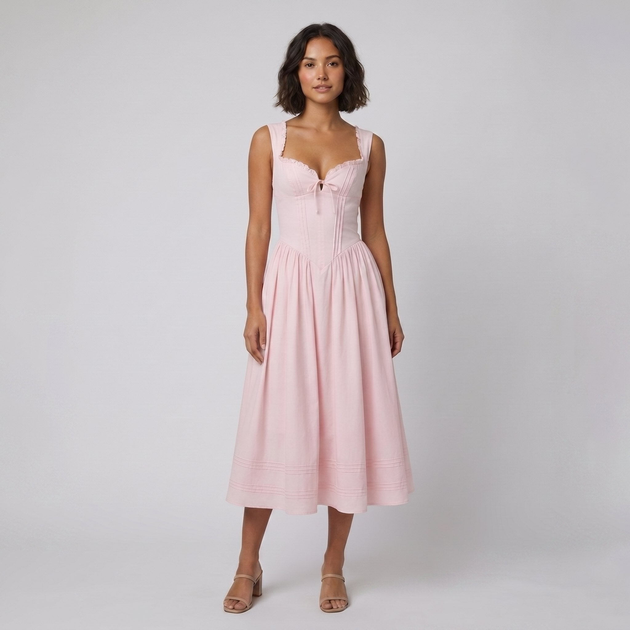Marlena | Midi Dress Floral Print, Cotton Blend, Square Neckline, Perfect for Wedding Guests