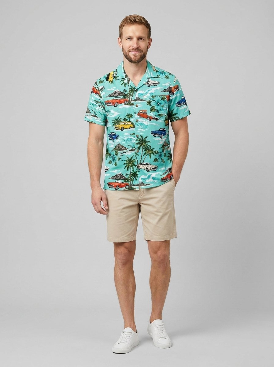 Maverick Hawaiian Shirt | Vintage Car Print, Lightweight, Regular Fit