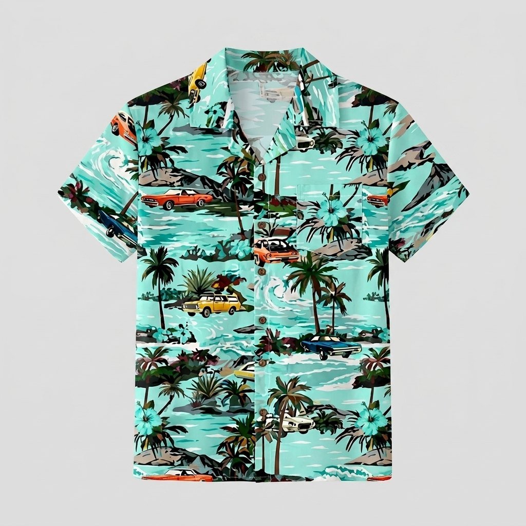 Maverick Hawaiian Shirt | Vintage Car Print, Lightweight, Regular Fit