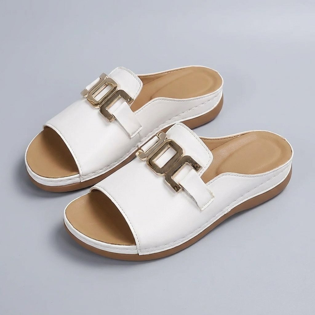 Mela | Slip-On Sandals for Women Elegant Buckle Design, Comfortable Flat Sole