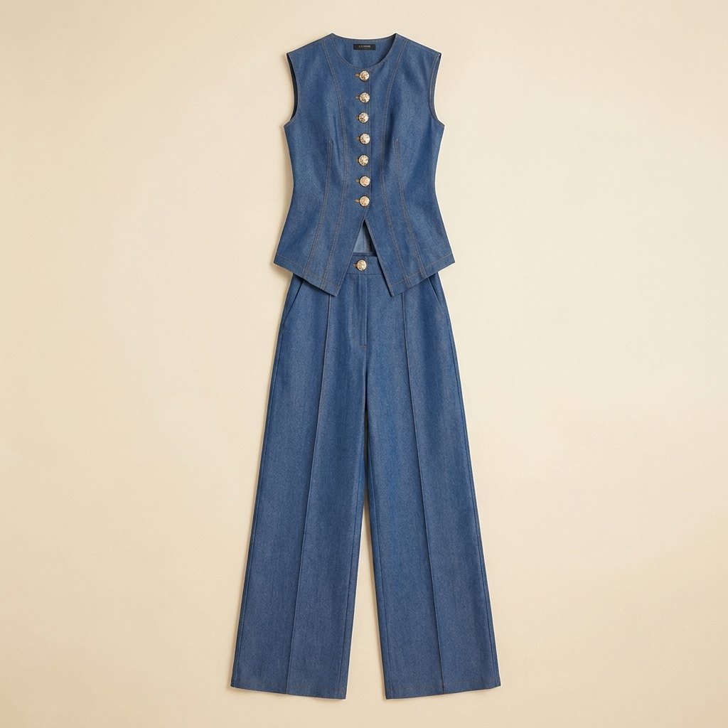 Mela | Women's Set Comfortable Woven Loungewear, Sleeveless with Wide Leg Pants