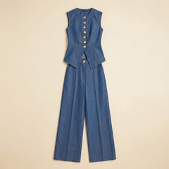 Mela | Women's Set Comfortable Woven Loungewear, Sleeveless with Wide Leg Pants