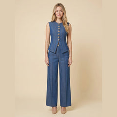 Mela | Women's Set Comfortable Woven Loungewear, Sleeveless with Wide Leg Pants