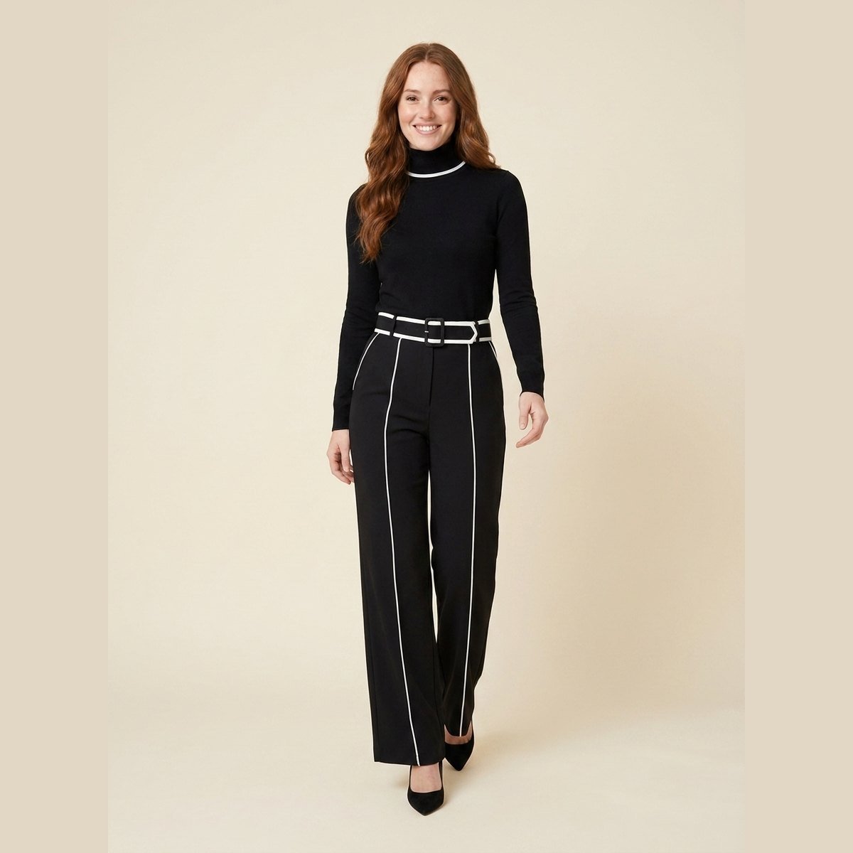Mila | Black Jumpsuit Tailored, Elegant Knit with Waist-Cinching Belt