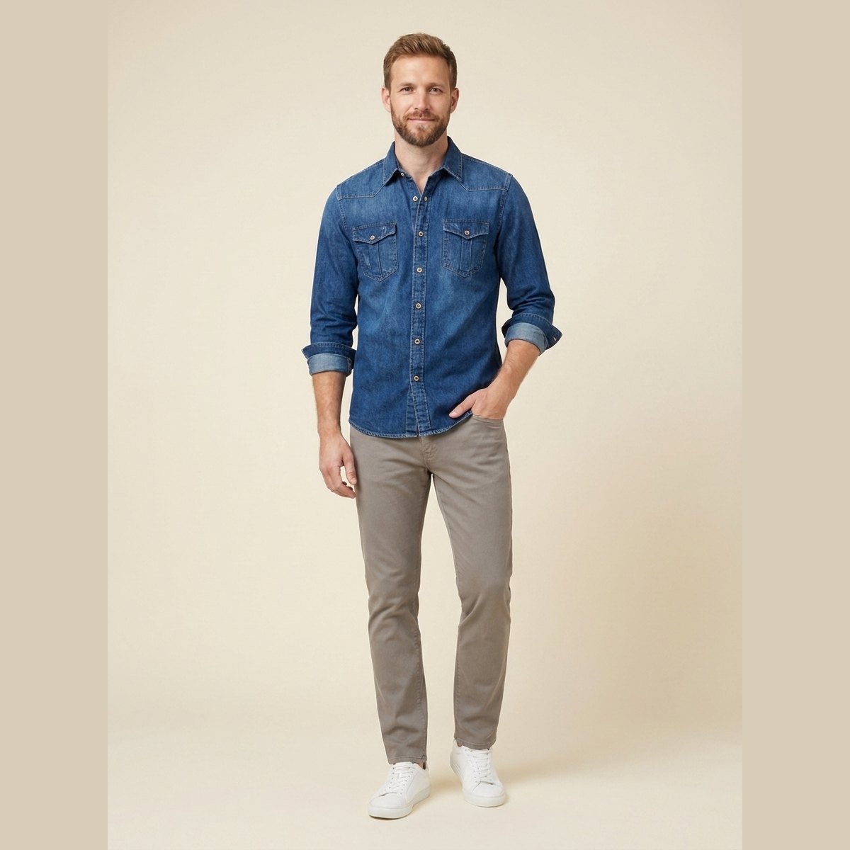 Milo | Mens Denim Shirt Organic Cotton, Classic Multi-Pocket Design