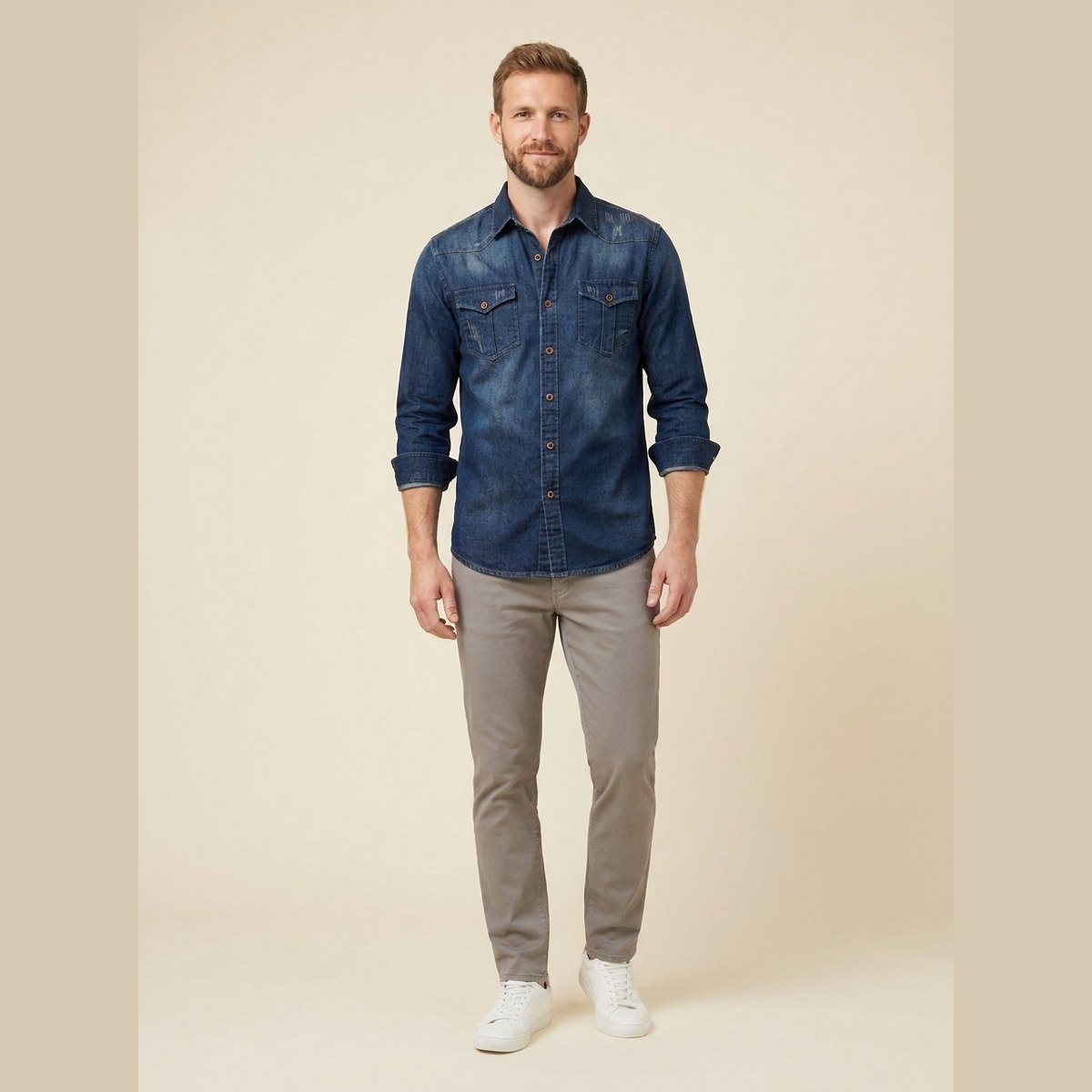 Milo | Mens Denim Shirt Organic Cotton, Classic Multi-Pocket Design
