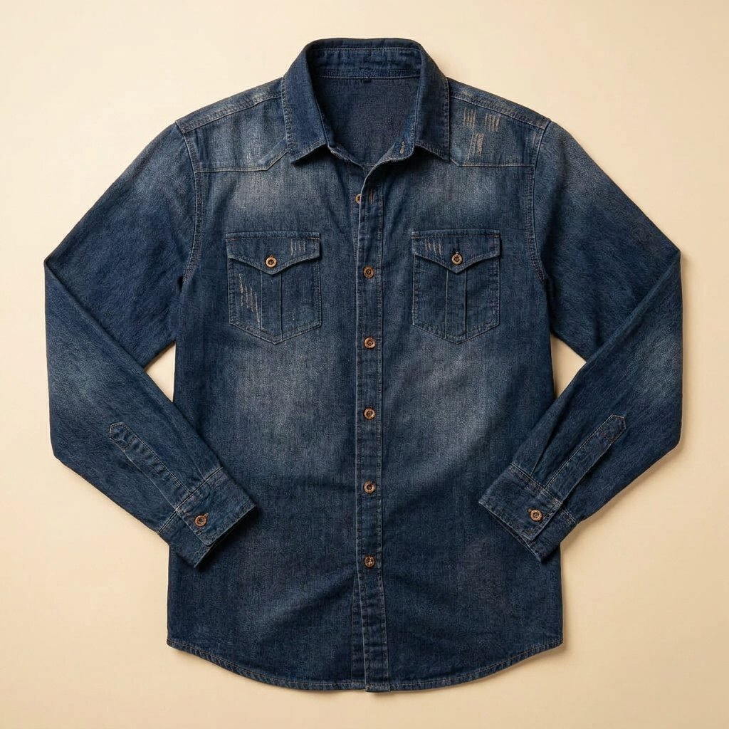 Milo | Mens Denim Shirt Organic Cotton, Classic Multi-Pocket Design