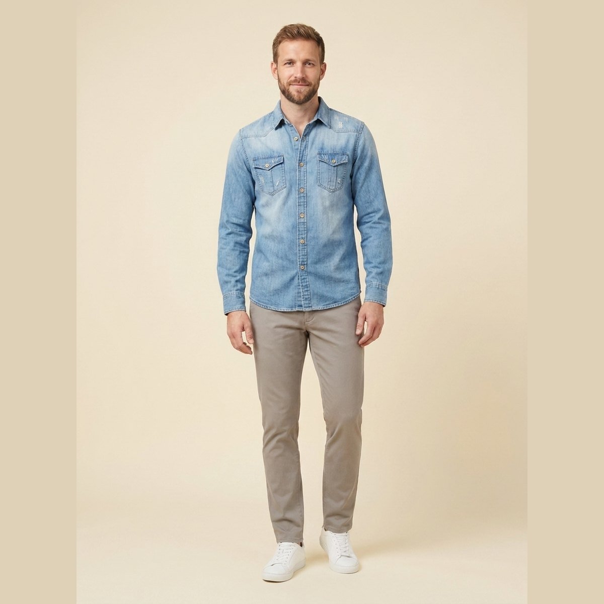 Milo | Mens Denim Shirt Organic Cotton, Classic Multi-Pocket Design