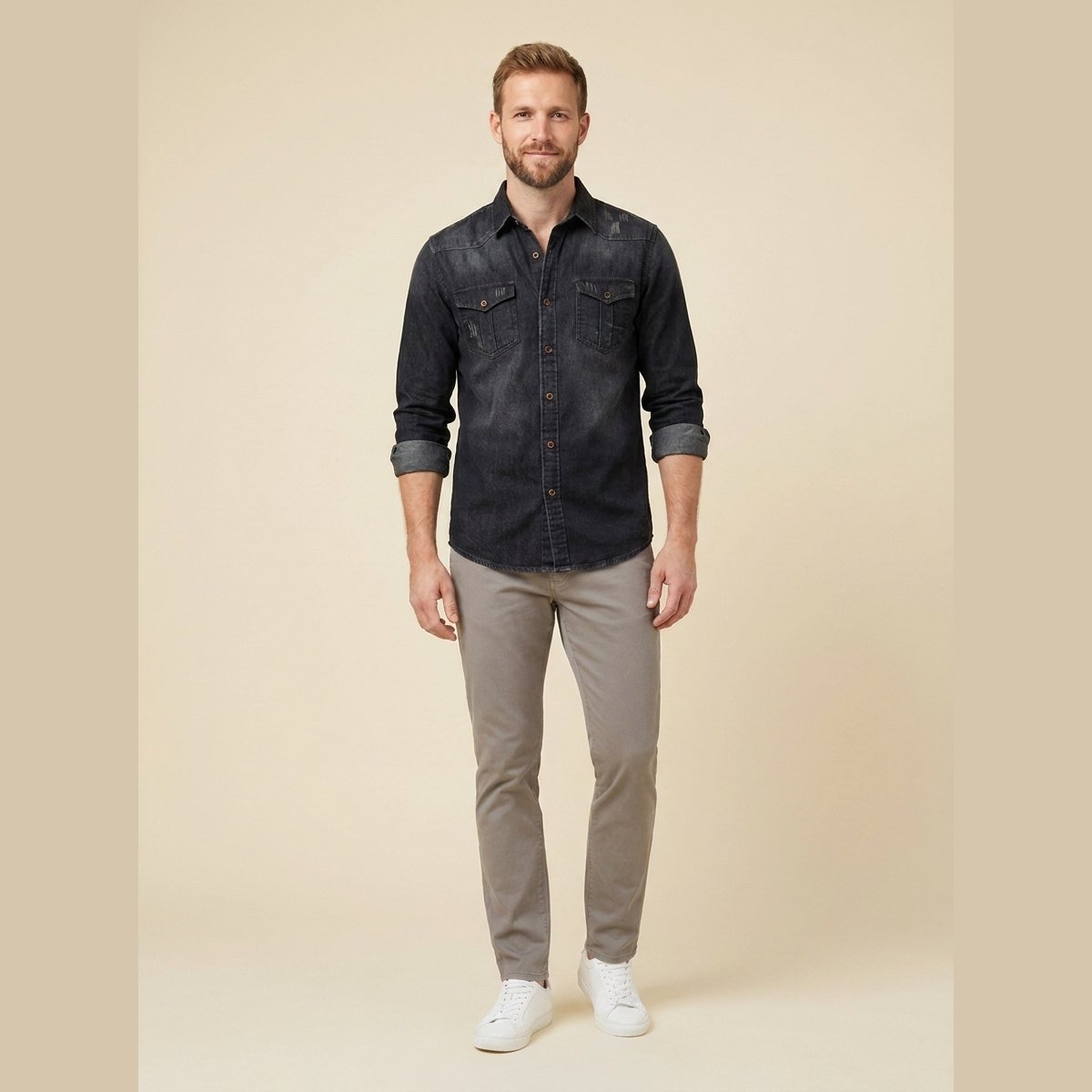 Milo | Mens Denim Shirt Organic Cotton, Classic Multi-Pocket Design