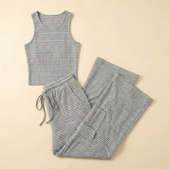 Mira | Women's Set Cotton Blend Loungewear, Striped Tank Top & Drawstring Skirt