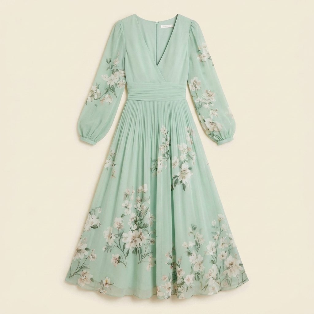 Mira | Floral Midi Dress Lightweight, Pleated Skirt for Women