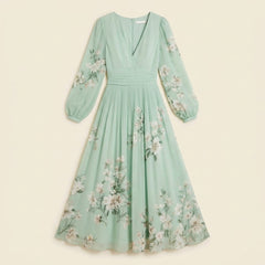 Mira | Floral Midi Dress Lightweight, Pleated Skirt for Women