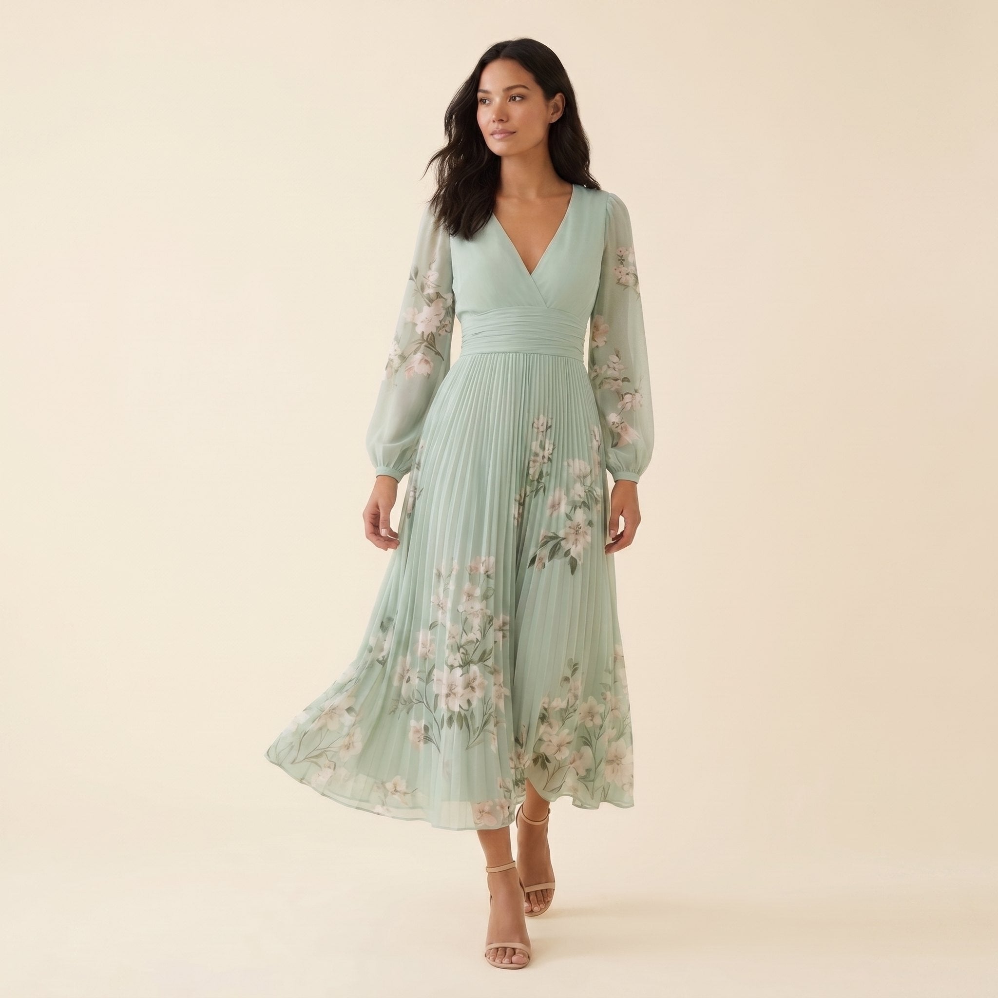 Mira | Floral Midi Dress Lightweight, Pleated Skirt for Women