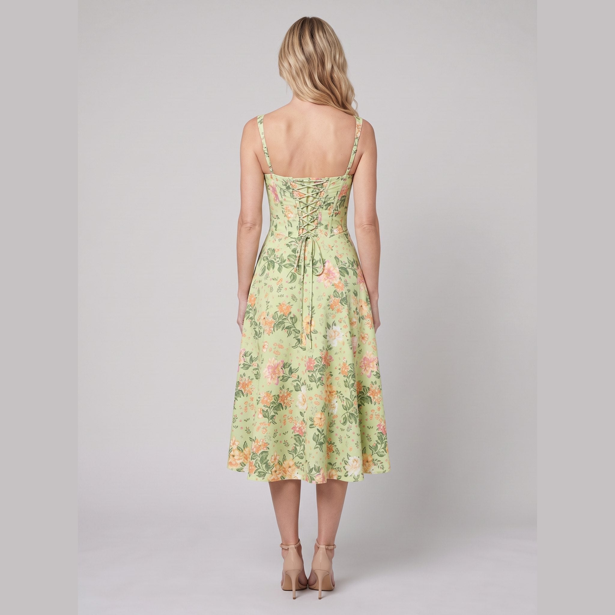 Mira Floral Midi Dress | Cotton, Corset-Inspired, High Slit, Wedding Guest & Summer Dresses