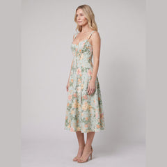 Mira Floral Midi Dress | Cotton, Corset-Inspired, High Slit, Wedding Guest & Summer Dresses