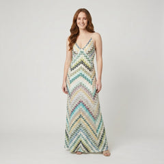 Mira | Maxi Dress Colorful Herringbone Knit, Ankle-Length V-Neck Summer Dress