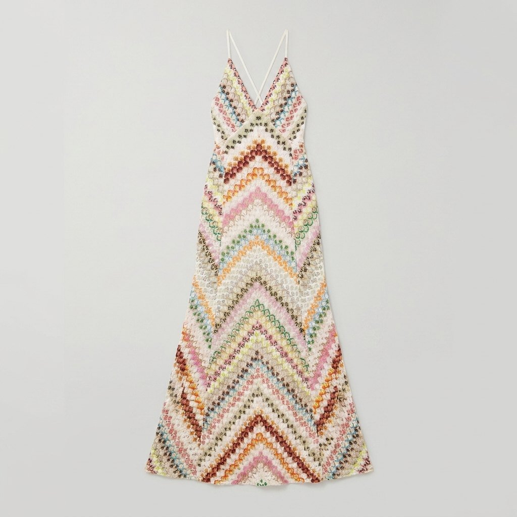 Mira | Maxi Dress Colorful Herringbone Knit, Ankle-Length V-Neck Summer Dress